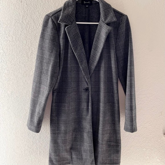 Grey houndstooth long coat M - Picture 1 of 6
